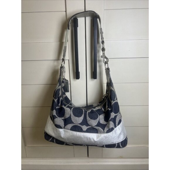 Coach (2011) Carly Sufflette Denim Signature Stripe Hobo F17434 Classic Style - Picture 2 of 16
